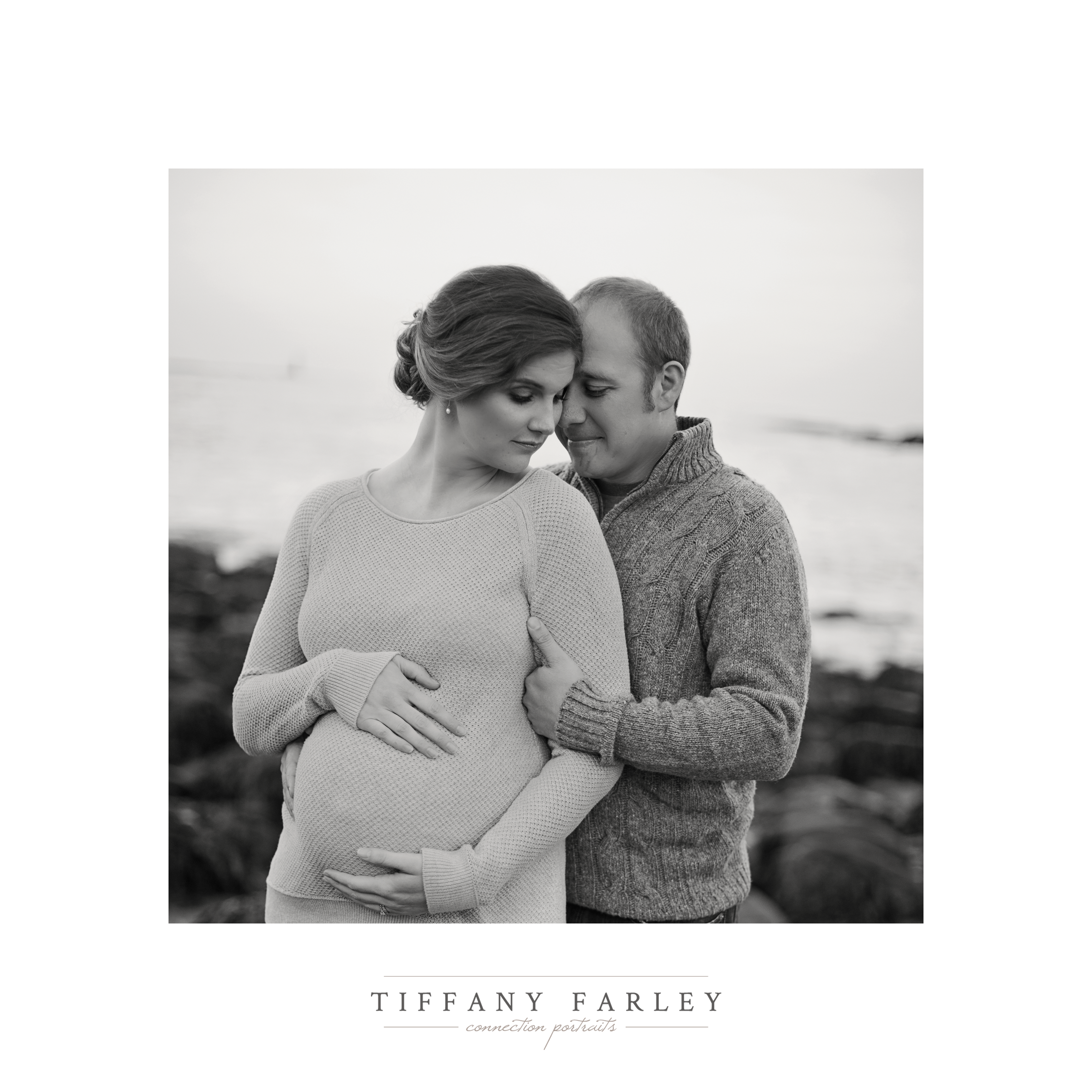 Black and White Maternity Portrait by Portland, Maine's Maternity Photographer Tiffany Farley. This Maternity session was photographed in Cape Elizabeth Maine.