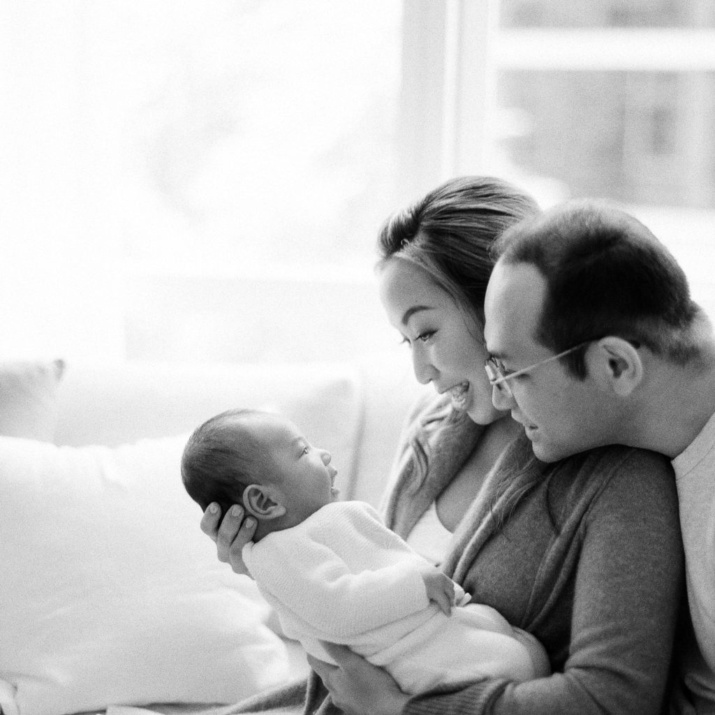 Newborn Photography at home in Tribeca NYC on black and white film by Tiffany Farley 