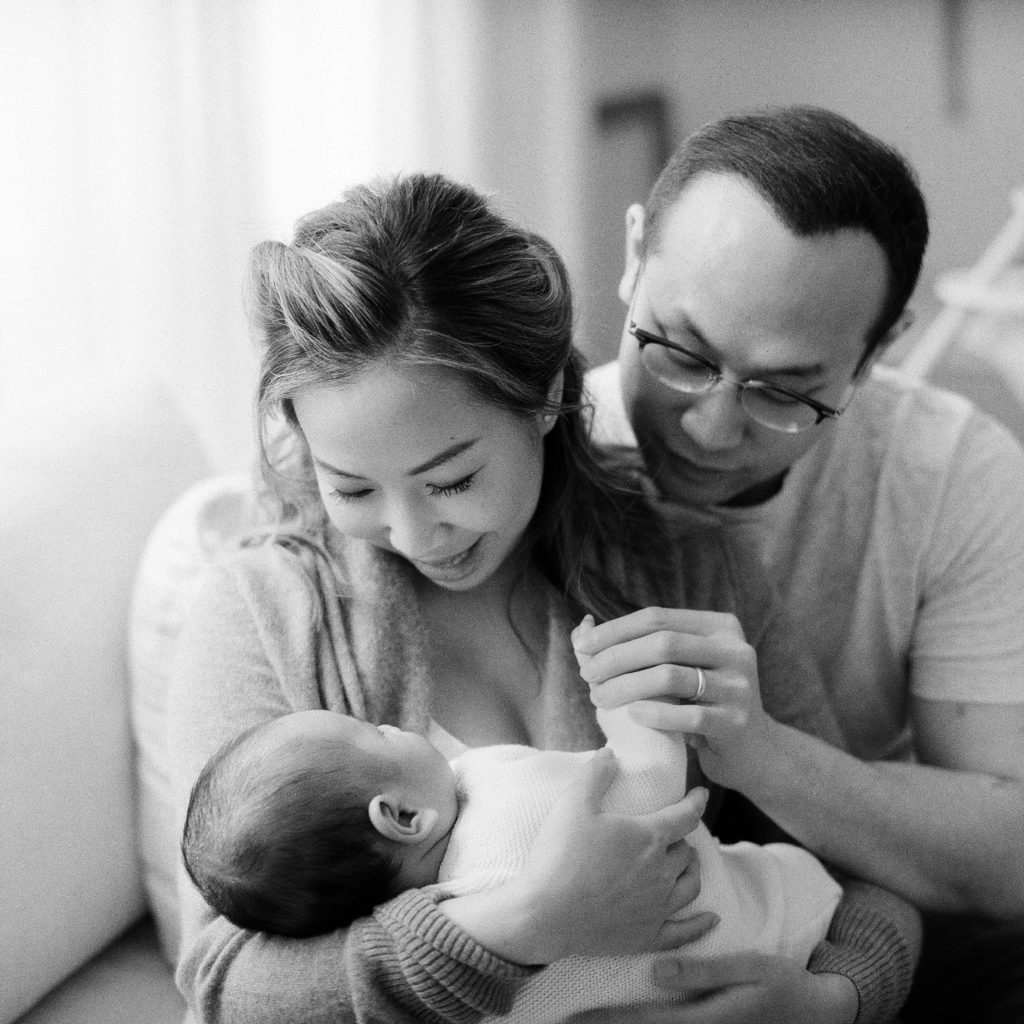At Home Newborn Photography in Tribeca NYC on black and white film by Tiffany Farley 